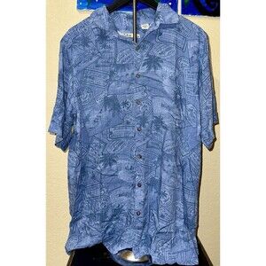 Batck Bay Mens Hawaiian Shirt Blue Short Sleeve Rayon Point Collar Easy Care L